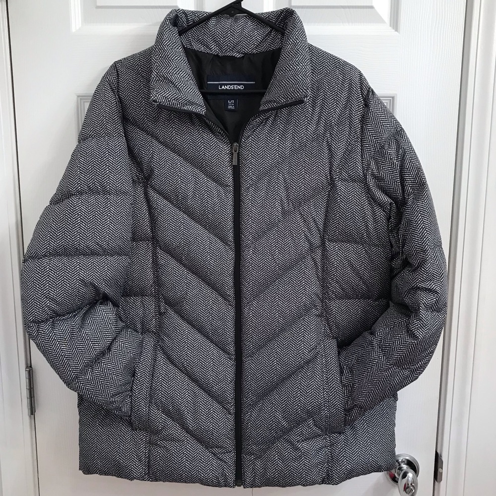 LANDS’ END Puffer Jacket Zip Front  Premium Down 600 Fill Power Large Ta…